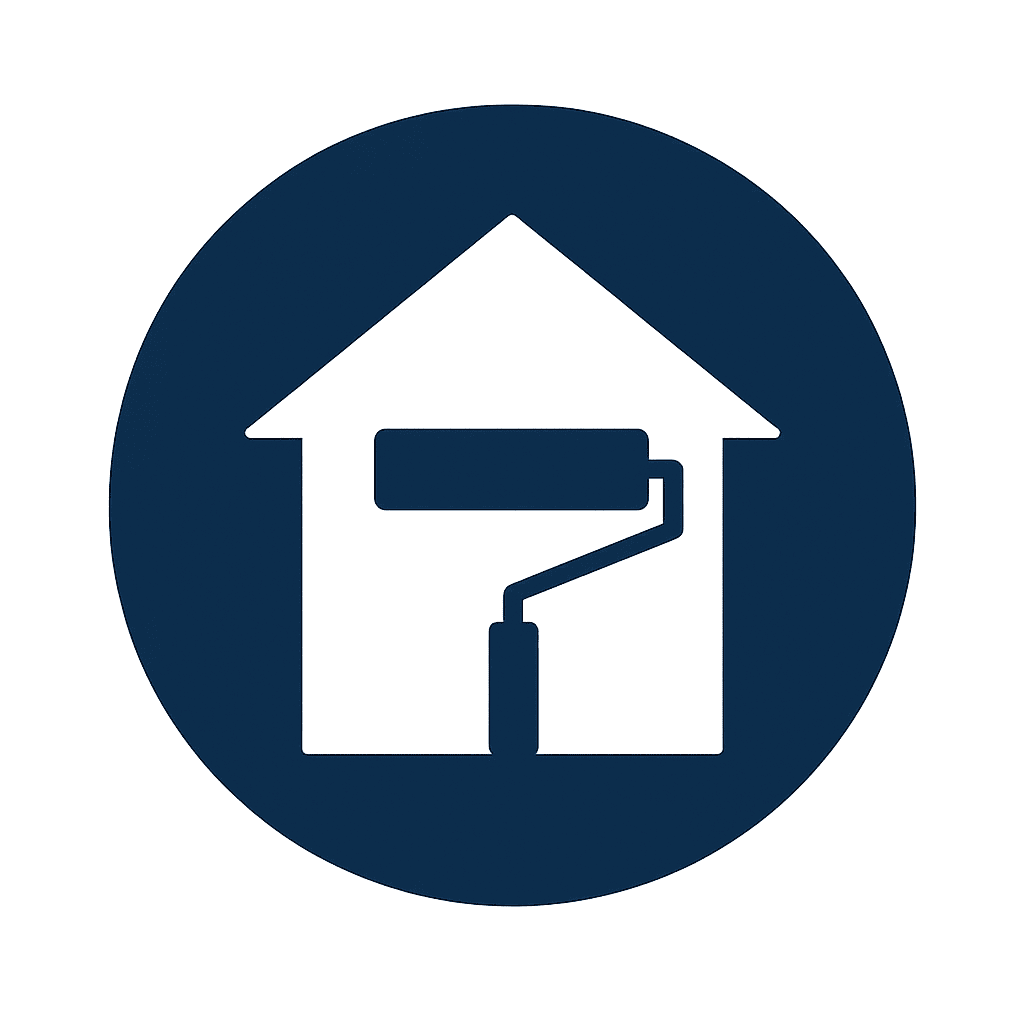 White paint roller inside house icon for residential painting services